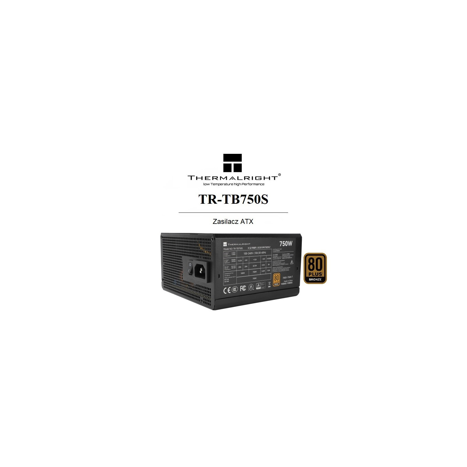 Zasilacz komputerowy ATX 80 Plus Bronze 750W Thermalright TR-TB750S