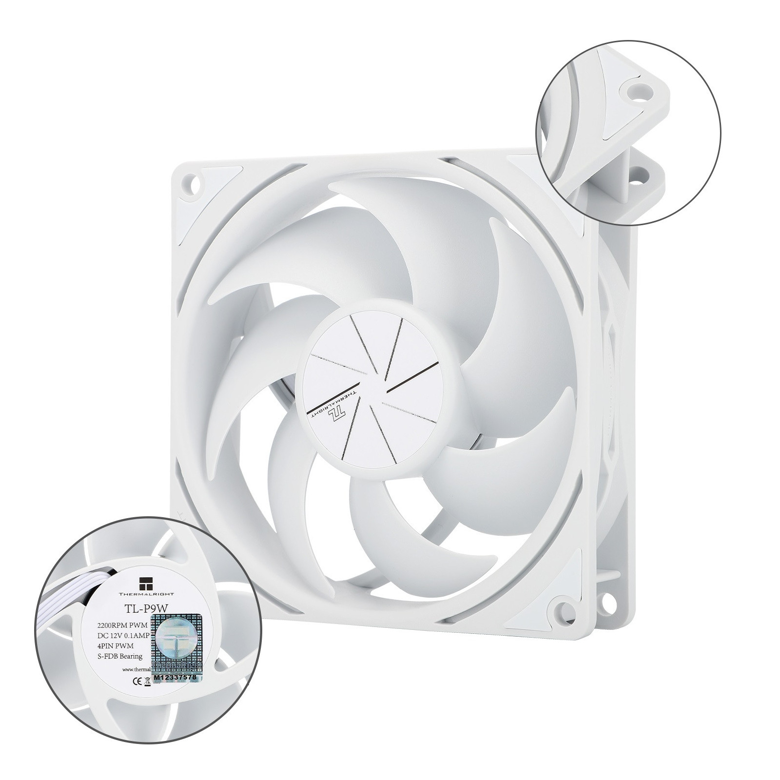Wentylator mały Thermalright biały TL-P9W 92x92x25 PWM 2200 RPM 23,85 dBA
