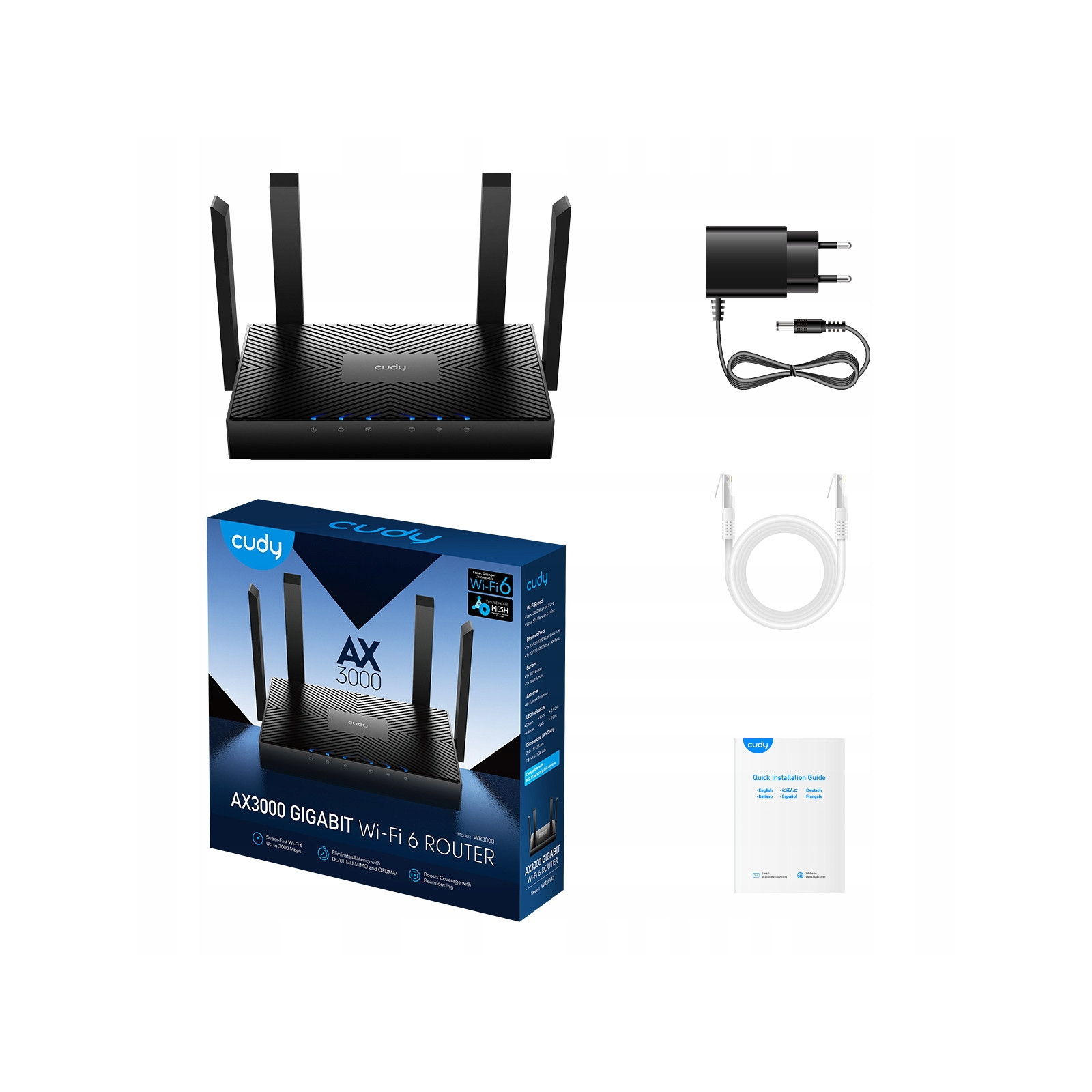Cudy WR3000 router WiFi 6 AX3000 Gigabit Mesh VPN VLAN OpenWRT