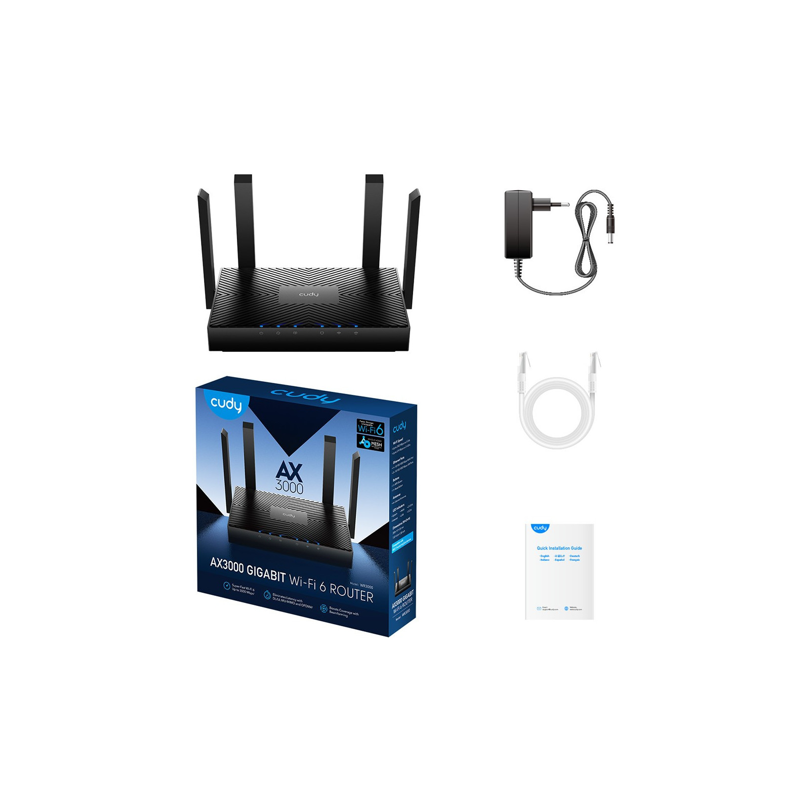 Cudy WR3000 router WiFi 6 AX3000 Gigabit Mesh VPN VLAN OpenWRT