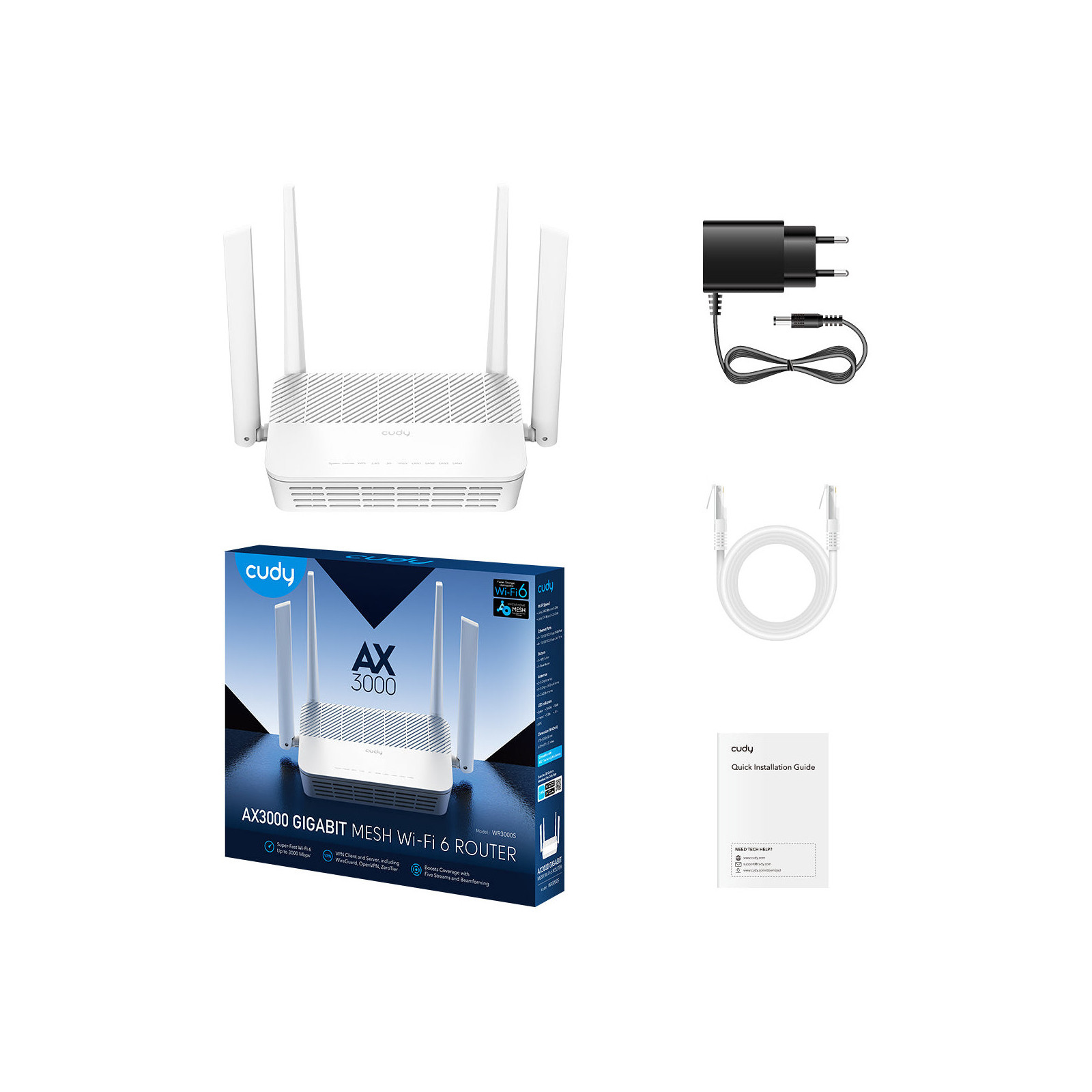 Cudy WR3000S router WiFi 6 AX3000 Gigabit Mesh VPN VLAN OpenWRT