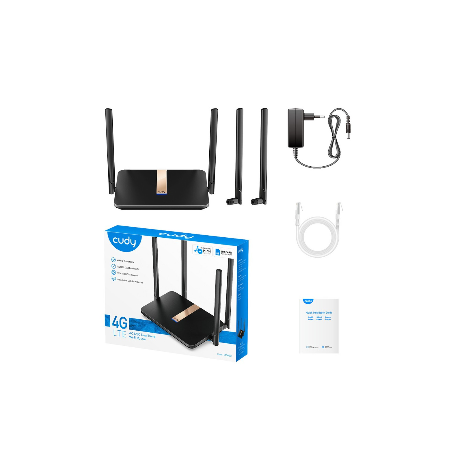 Cudy LT500D router SIM WiFi 2,4 5 AC1200 4G LTE VPN WLAN odłączane anteny