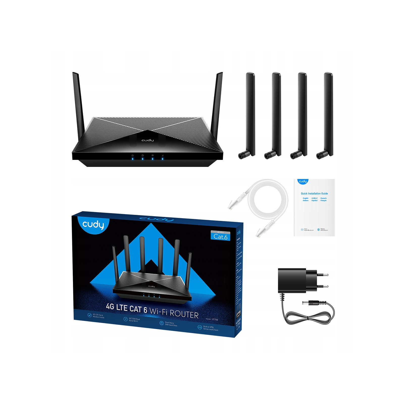 Cudy LT700 router 2x SIM WiFi 2,4/5GHz AC1200 4G LTE 6 VPN WLAN Gigabit
